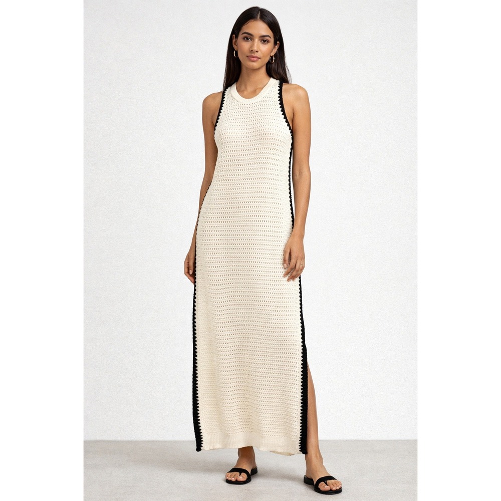 Universal Threads crochet maxi dress cream & black lined‎ with slip dress sz XS
